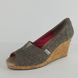 Toms wedge heel peep toe cork heels 9